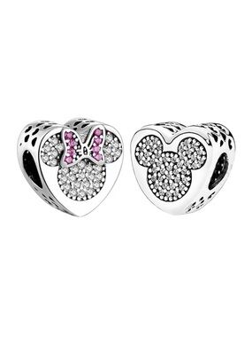 Sparkling Minnie & Mickey Mouse Heart Charm